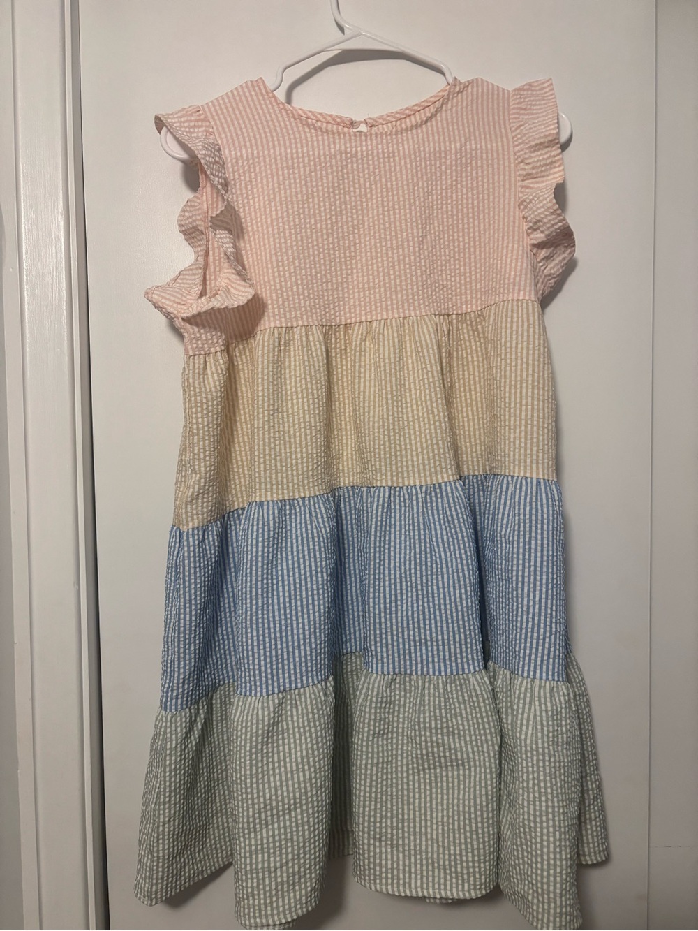 Pastel Tiered Seersucker Kids Dress - Pink, Yellow, Blue, Green
